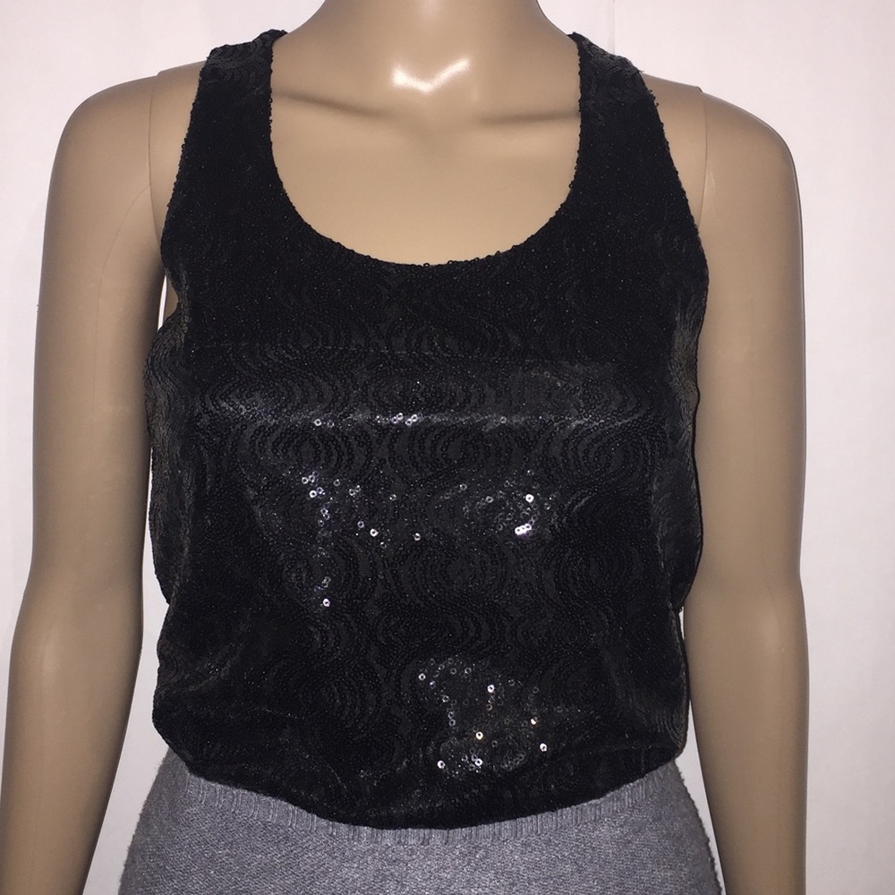 MNG racerback sequins top black